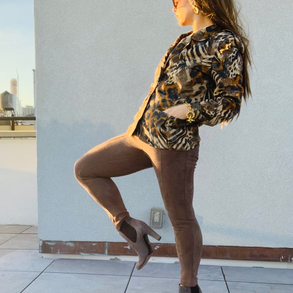 Vintage Jordana Jungle Animal Print Gold Buttons Fax Fur Blazer - Picture 2 of 16